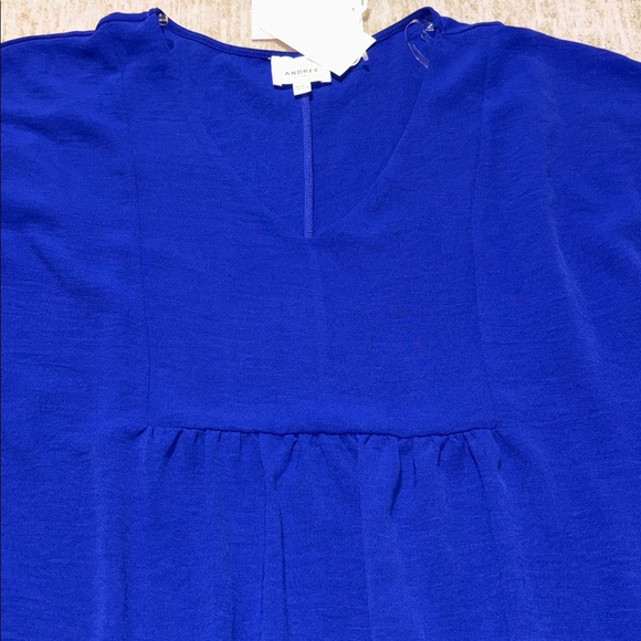 NWT 1X royal blue baby doll bib blouse ANDREe BY unit flowy ruffle 1/2 sleeve - Picture 4 of 5